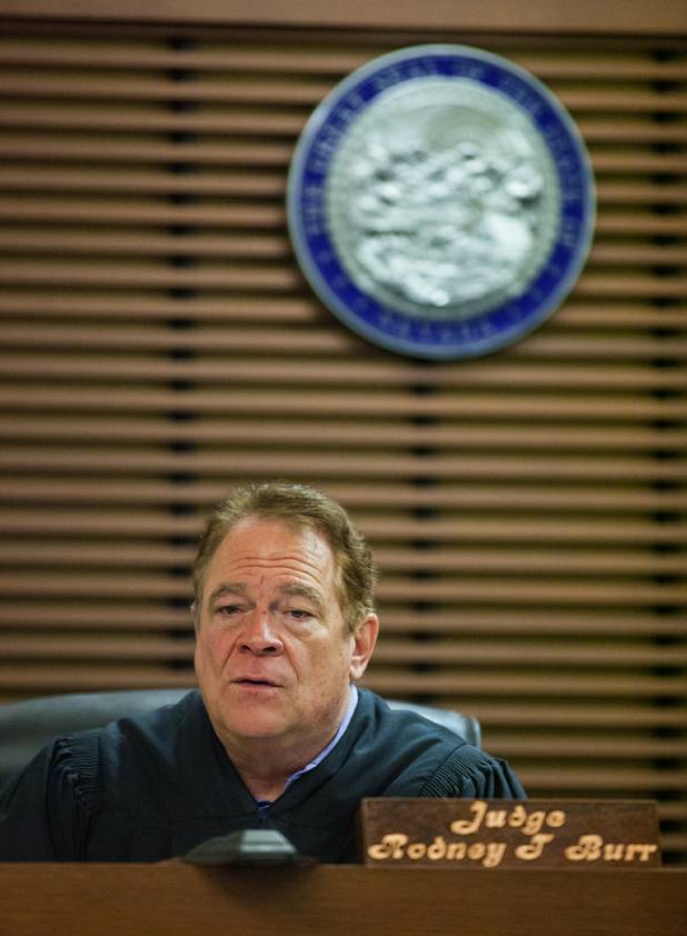 Judge Rodney Burr comments to the arguments presented to him by lawyers during a bail setting in Henderson Justice Court on Wednesday, Nov. 6, 2013.